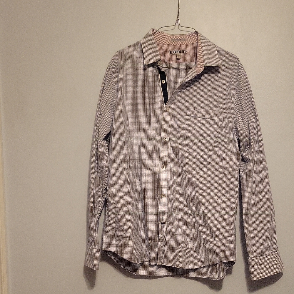 Express Men's Monochrome Checkered Button-Down Shirt